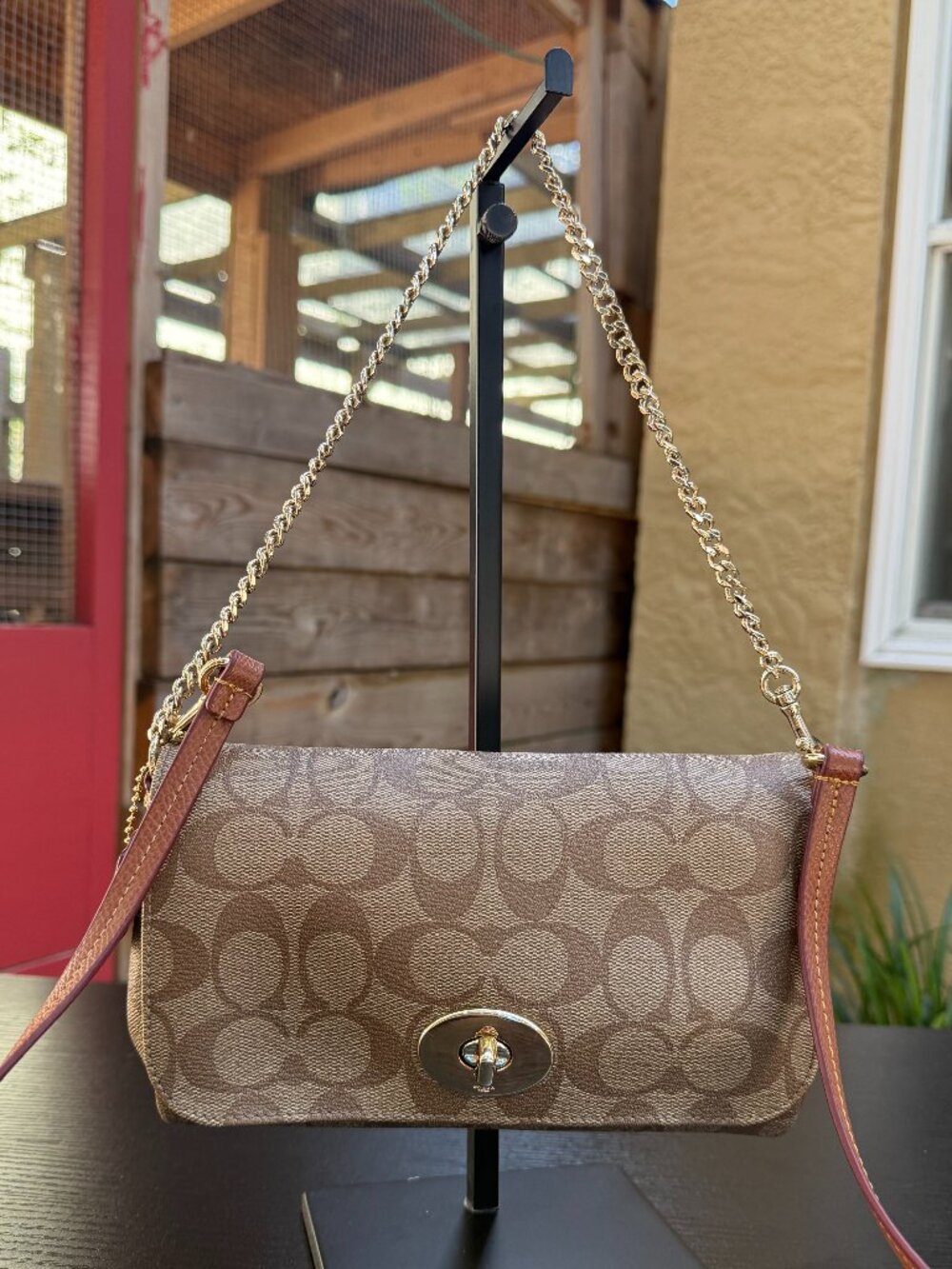 Coach Mini Ruby Crossbody Shoulder Bag w/ Gold Chain Monogram Canvas Leather